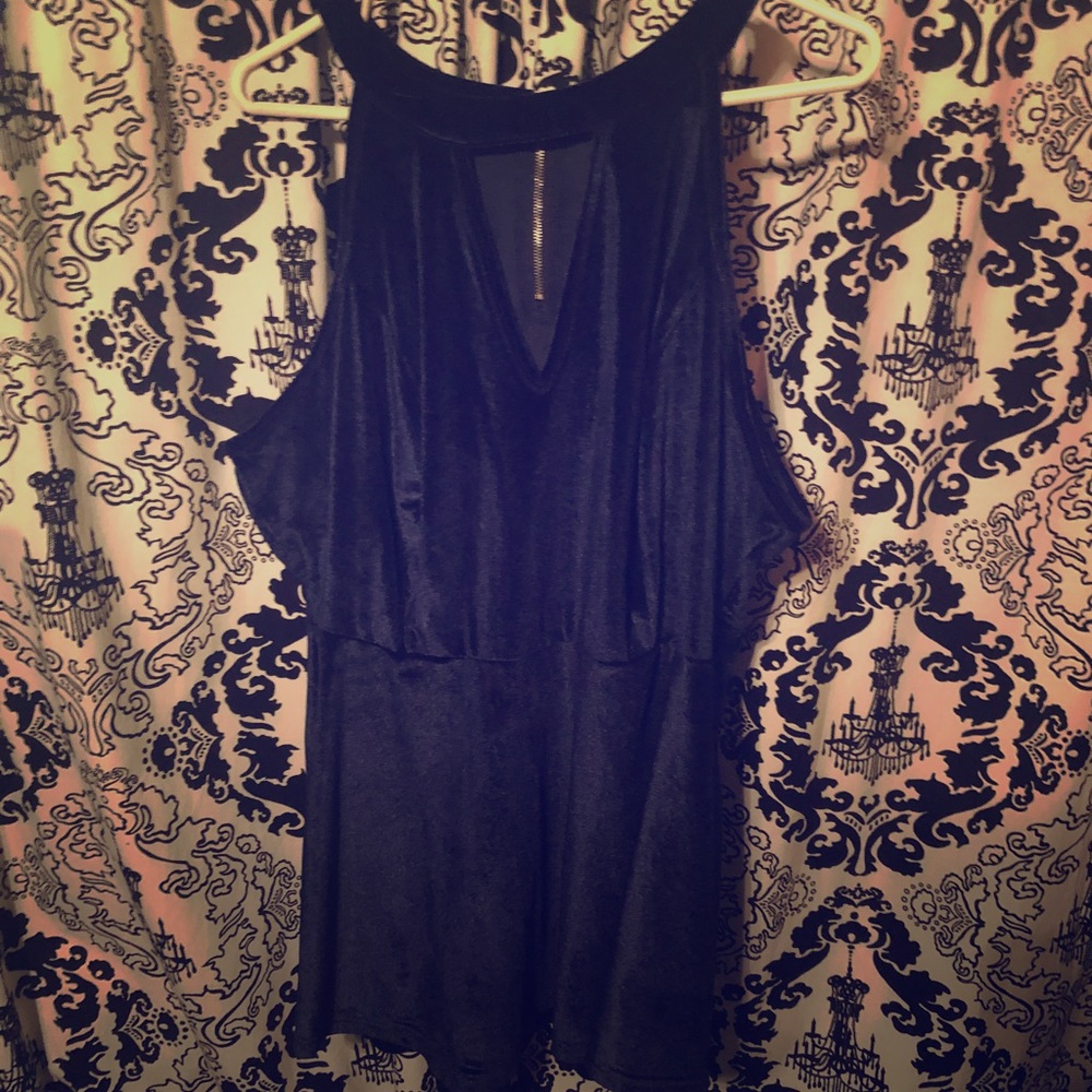 Navy Velvet Peplum